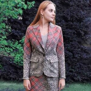 NWT Lalipop Design Tartan Leopard Print Blazer Sz XS